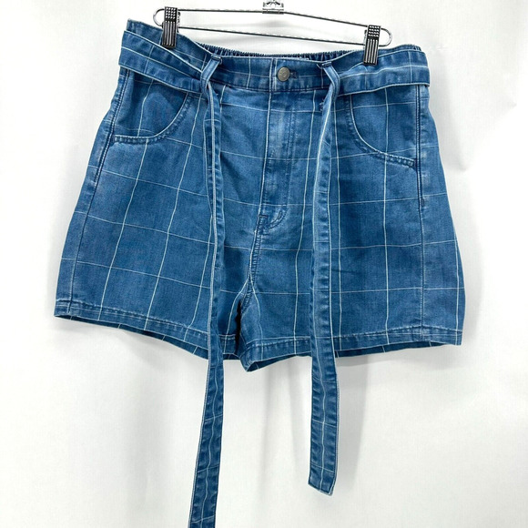 Madewell Denim Paperbag Shorts Windowpane Check Size 29 High Rise Preppy NWOT - Picture 4 of 9